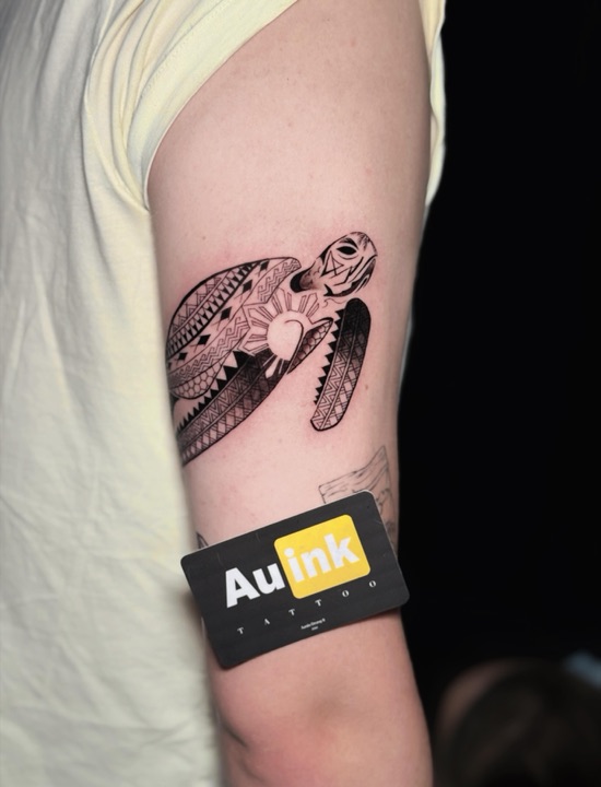 Turtle & Filipino symbols, color tattoo by Aurelio Dinorog III