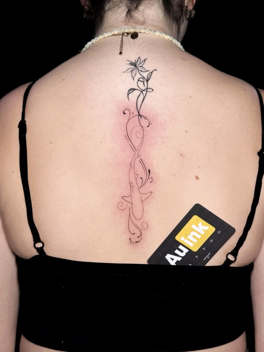 Thresher shark, fine line tattoo by Aurelio Dinorog III in Panglao, Bohol