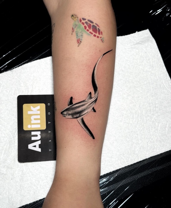 Thresher shark, island-inspired tattoo by Aurelio Dinorog III