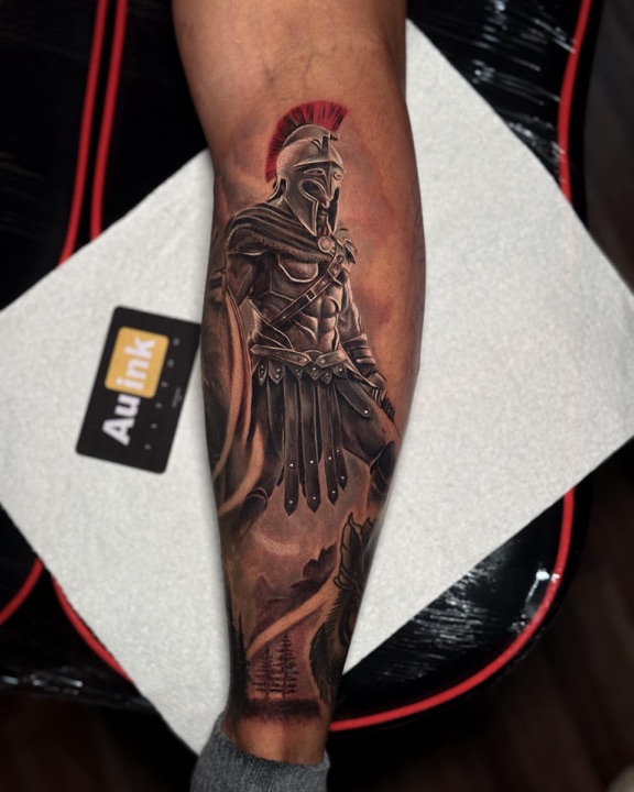 Warrior, large-blackwork tattoo by Aurelio Dinorog III