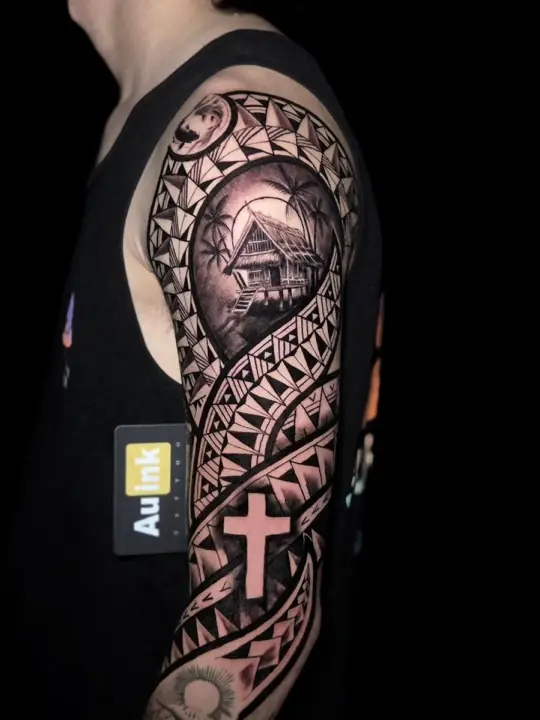 Polynesian sleeve, large & blackwork tattoo by Aurelio Dinorog III in Panglao, Bohol