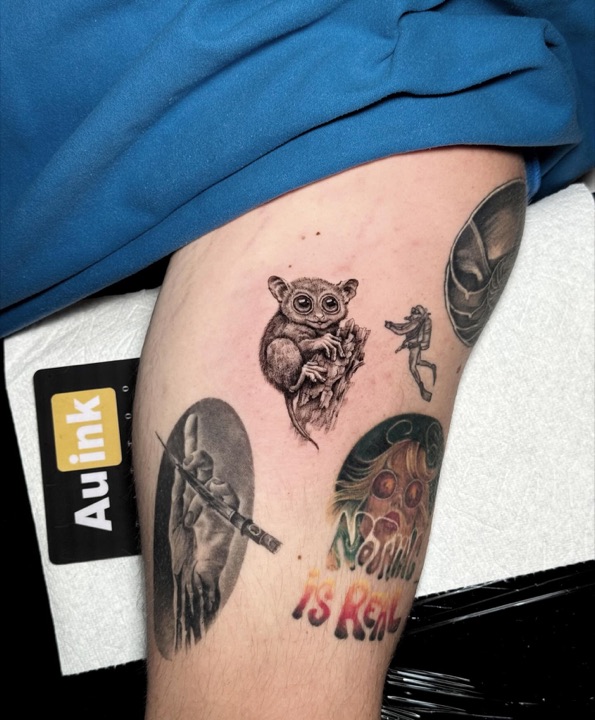 Micro tarsier, portraits tattoo by Aurelio Dinorog III