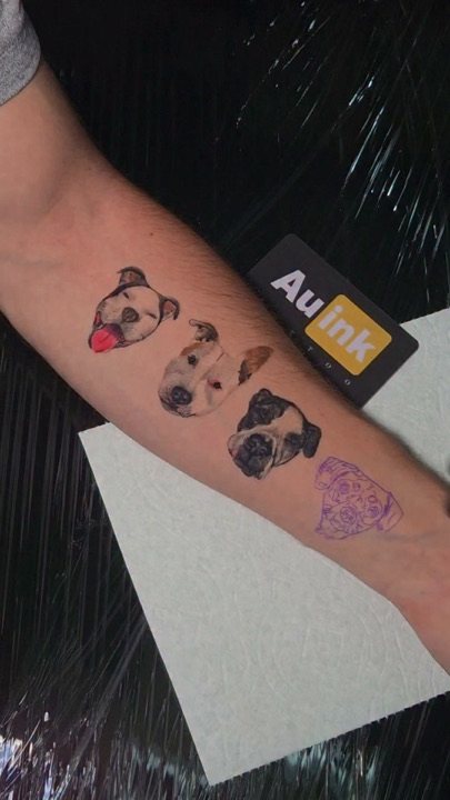 Pet portrait addition, portraits tattoo by Aurelio Dinorog III