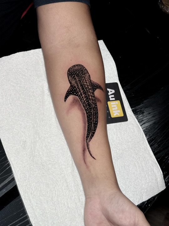 Whale shark, island inspired tattoo by Aurelio Dinorog III in Panglao, Bohol