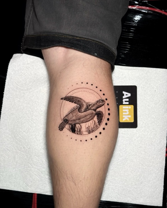 Sea turtle, realism tattoo by Aurelio Dinorog III