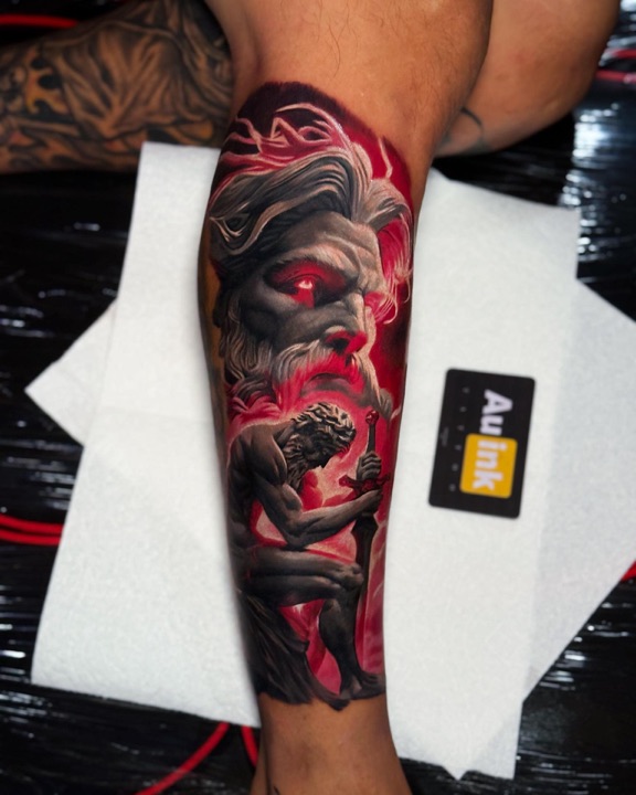 Greek warrior, realism colored tattoo by Aurelio Dinorog III in Panglao, Bohol