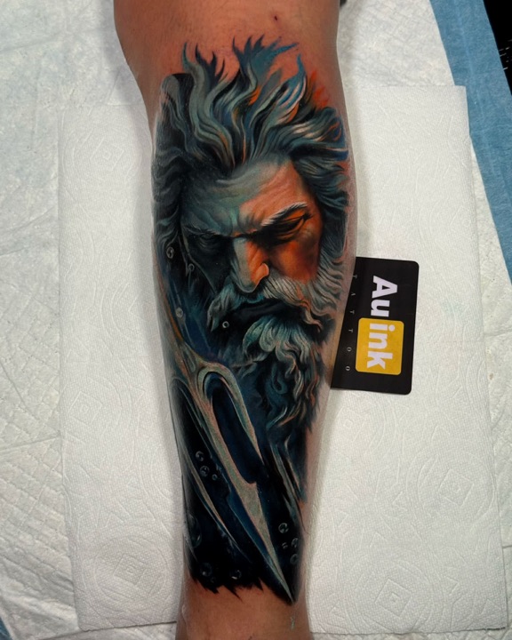 Poseidon, realism colored tattoo by Aurelio Dinorog III in Panglao, Bohol